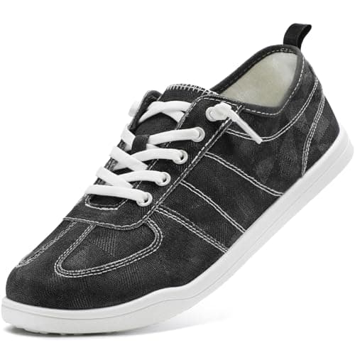 STQ Slip on Casual Shoes Womens Walking Sneakers Orthopedic Fashion Low Top Arch Support Classic Canvas Tennis Travel Work Black White Size 7.5 - Image 1