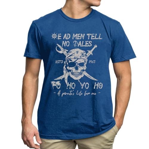 IsPICK Pirate Shirt Mens Pirate Costume Shirts Skeleton Skull Graphic Tee