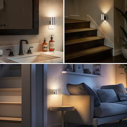 L LOHAS LED Night Light, Night Lights Plug into Wall, 1-Pack, Smooth Silver Glossy Plating Metal-Shade Nightlight, Light Sensor, Soft White 3000K, Dimmable Night Light Plug in for Hallway Bedroom - Thumbnail 5