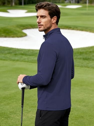 Mens Long Sleeve Shirts 1/4 Zip Pullover Sweatshirts UPF 50+ Sun Protection Wicking Moisture Dry Fit Lightweight Golf Workout Gym Running Casual Athletic Tops Navy Blue XL - Thumbnail 3