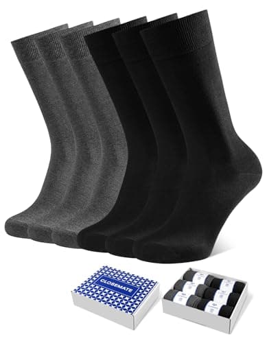 CLOSEMATE Mens Dress Crew Socks Combed Cotton Soft Breathable Durable Classic Solid & Patterned 6 Pairs(3 Black 3 DarkGrey, Size M) - Image 1