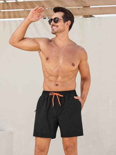 SILKWORLD Men's Swim Trunks Quick Dry Bathing Suits 6 Inch Swimming Shorts with Compression Liner and Zipper Pockets, Black, X-Large - Thumbnail 3