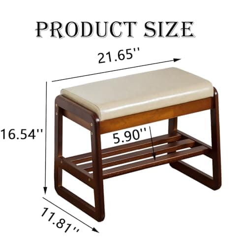 latifolia Solid Wood Bench, Entryway Shoe Bench with Cushion, Flip-Open Storage Compartment, 2-Tier Shoe Organizer(Grey,21.65''L) - Thumbnail 3