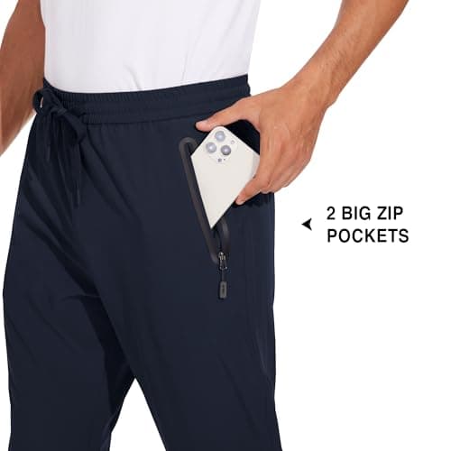 MOURCE Men's Quick-Dry Workout Pants - Lightweight Glide Elasticated Waist Joggers, Navy Blue S - Thumbnail 6
