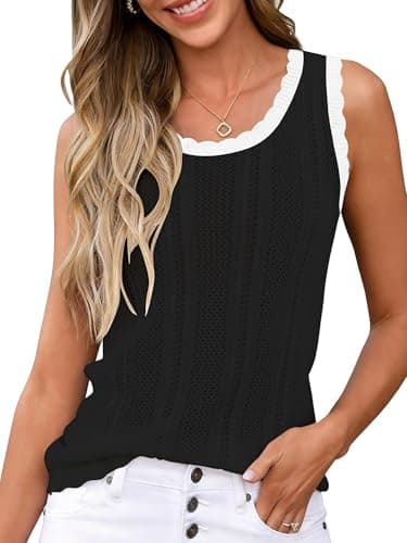 Anbech Beach Cover Ups for Women Summer Crochet Knit Sweater Vest Mesh Hollow Out Sleeveless Shirts Swimsuit Resort Wear for Women 2026,Black,XL