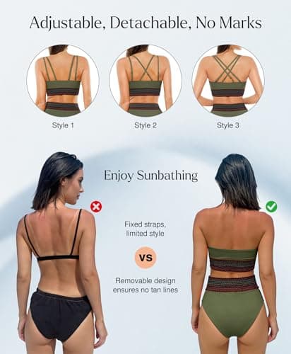 Popilush High Waisted Bikini Sets for Women Tummy Control Swimsuits Shapewear Two Piece Boho Bathing Suit 4 Way Wear Beach and Pool Size XS Color Green - Thumbnail 2
