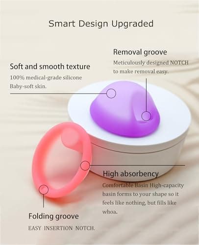 Ginalaia Menstrual Disc, Reusable Medical-Grade Silicone Soft, Flexible, Reusable Period disc for Women - Wear 12 Hours - Removal Notch (Pink+White, M+S) - Thumbnail 3