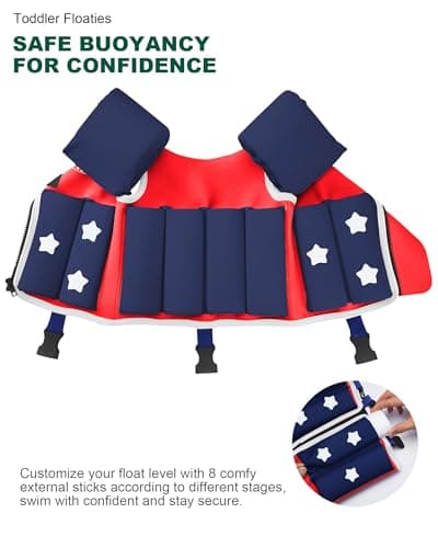 AEOCOO Kids Pool Floaties 1-2-3-5-7-9 Years Old, Toddler Swim Vest 20-30-50-70 Pounds, Comfortable Extended Wear Kids Float Jacket with Crotch Strap, Bright Design and Unpadded Sides, Red - Thumbnail 5