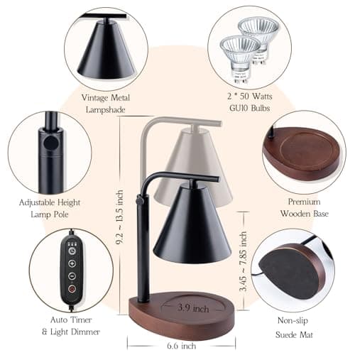 Marycele Black Candle Warmer Lamp with Timer, Height Adjustable Electric Lamp Candle Warmer, Black Home Room Decor Aesthetic, Birthday Gifts for Women Men - Thumbnail 2
