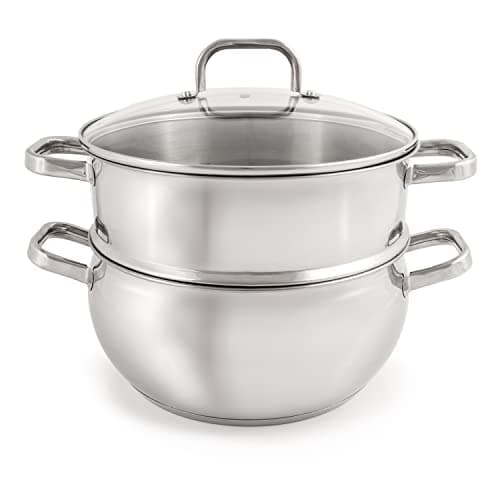 BergHOFF Belly Shape 18/10 Stainless Steel 3Pc Steamer Set, Glass Lid, Fast, Evenly Heat, Induction Cooktop Ready