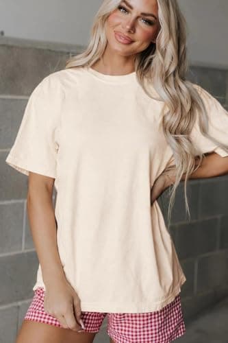 MAPICK 4 Pack Oversized Tshirts for Women Crew Neck Loose Fit Summer Baggy Tops Workout Tees Plus Size Clothes(1 Mushroom 1 Light Grey 1 Apricot 1 Black,3X-Large) - Thumbnail 3