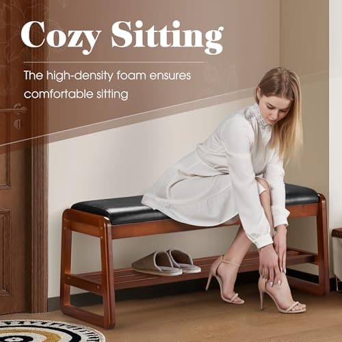 Solid Wood Shoe Rack with Flip-Top Storage, Entryway Shoe Bench with Cushion, 2 Tier Shoes Storage Organizer for Hallway, Living Room-(Black,39.37"-L) - Thumbnail 3