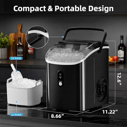 Antarctic Star Nugget Ice Maker Countertop, 34Lbs/24H, Soft Chewable Ice, Self-Cleaning, Portable Ice Machine, Fast Making in 8 Mins, Ice Basket & Scoop, Stainless Steel Black - Thumbnail 3