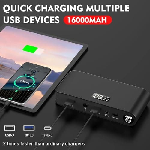 BOOKOO Car Battery Jump Starter 4000A,16000mAh Portable Battery Jumper Cables for Car 8L Gas 7L Diesel Engines,Jump Box with USB QC 3.0 PD 18W Fast Charging,3 LED Modes with SOS for Emergency Use - Thumbnail 3