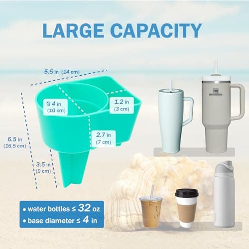 YISARSH Beach Cup Holders, Large Capacity Sand Drink CupHolders for Phones and Small Beach Accessories, Beach Trips Must Haves, Pink Orange Teal Blue(Pack of 4) - Thumbnail 2