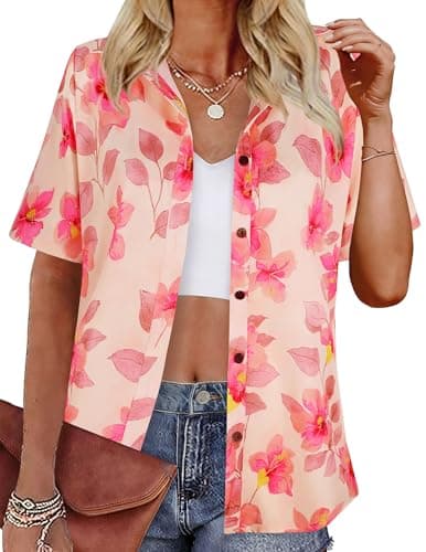 LILYCHIC Womens Hawaiian Tropical Shirts Summer Button Down Short Sleeve Floral Aloha Tops Beach Vacation Outfits - Image 1
