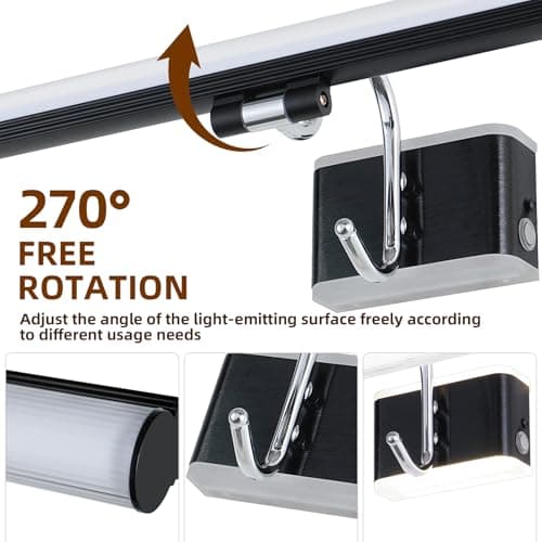 TYhogar Modern Black Bathroom Light Fixtures 16.3 inch Led Vanity Lights, 8W, Rotatable Bar Bathroom Lighting fixtures Over Mirror,4000K Daylight Dimming Wall Light Fixtures for Indoor - Thumbnail 2