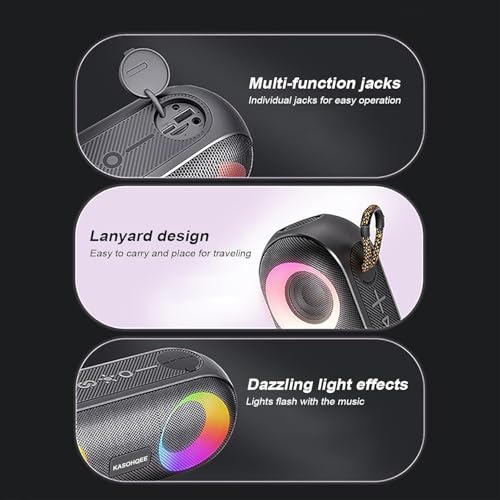 KASOHQEE Portable Bluetooth Speaker with RGB Lights, 20W Loud Sound, IPX6 Waterproof, 20H Playtime, Wireless Speakers for Travel, Sport, Party, Outdoor, Shower - Thumbnail 4