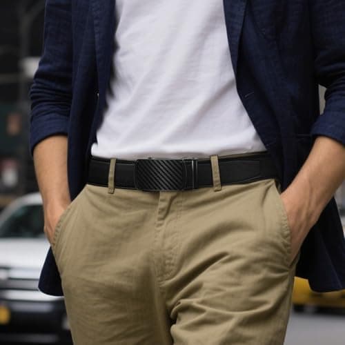 Zitahli Belt Men, Ratchet Belt Dress with 1 3/8" Premium Leather,Slide Belt with Easier Adjustable Automatic Buckle,Trim to Fit Size 30"-36" - Thumbnail 3