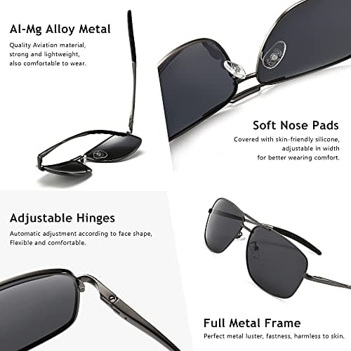 SUNGAIT Men's Polarized Sunglasses Durable Metal Frame for Fishing Driving Golf (Gunmetal Frame/Grey Lens) Metal Frame 0925 QKH - Thumbnail 3