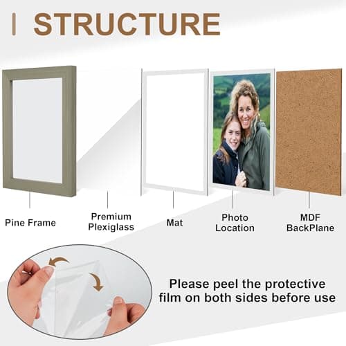 WTAQR Picture Frames,6x8 picture frame Set of 2,Picture Frame with HD Plexiglass,Display Pictures 5x7 with Mat or 6x8 Without Mat,Vertical and Horizontal Wall Hanging Photo Frame,Gray Frame - Thumbnail 4
