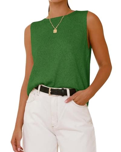 BTFBM Sleeveless Sweater Tops for Women 2026 Crew Neck Lightweight Casual Loose Tank Summer Outfits Fashion Clothing(Green, Small) - Image 1