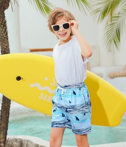 westwolf Kid Swim Trunks with Compression Liner Blue Shark Boys Bathing Suit Size 5 6 Blue Shark Summer Boy Swim Trunks School Swimming Shorts Holiday Travel Swimsuits - Thumbnail 3