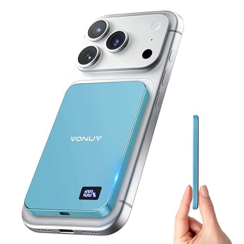 VONUV Magnetic Portable Charger 5000mAh, 15W Ultra Slim Wireless Portable Charger, Fast Charging for iPhone 17/16/15/14/13/12 Pro/Pro Max/Plus, Metal Shell, USB-C Cable to Charge Other Phones (Blue) - Image 1