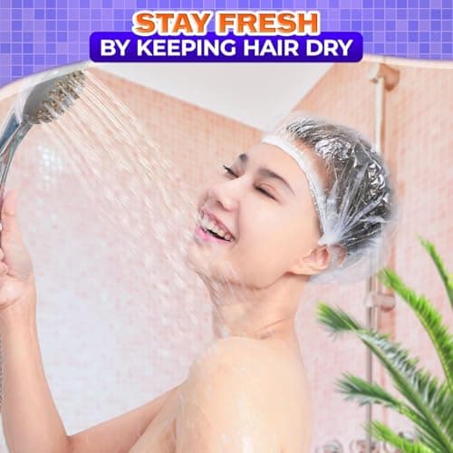 100 PCs Shower Caps for Women Disposable – Plastic Hair Cap for Salon, Spa, Travel, and Home Use – Waterproof, Comfortable, Lightweight, and Secure Disposable Shower Caps for Women Hair Protection - Thumbnail 6