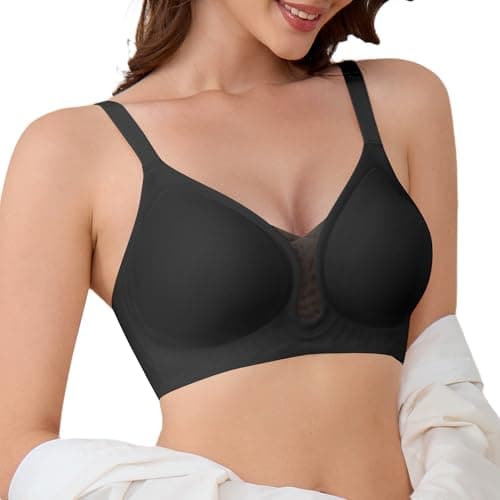 DEANGELMON Bras for Women No Underwire Seamless Bras Push Up Full Coverage Bra Deep V Mash Bralettes(1P2,XXL) B-Black - Image 1