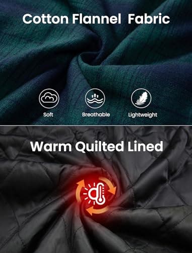 COOFANDY Flannel Jackets for Men Lined Quilted Plaid Shirt Jacket Cotton Hoodie Warm Shacket Winter Coat XXL 2XL - Thumbnail 4