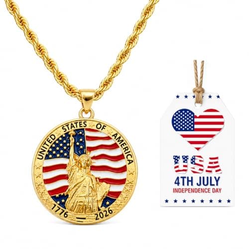 Uloveido Statue of Liberty Necklace for Men Women | 1776-2026 America 250th Anniversary Necklace with American Flag Pendant | 18K Gold Plated Stainless Steel Rope Chain Patriotic USA Jewelry Gift YA7078 - Image 1