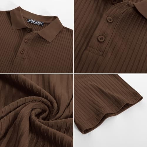 PJ PAUL JONES Polo Shirts for Men Retro Lightweight Pullover Polo T Shirts for Golf Bowling Coffee L - Thumbnail 6