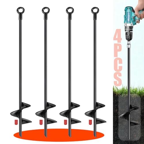 18 inch Ground Anchors Srew in Heavy Duty, Earth Shed Anchor Kit, Trampoline Stake Hook for Dirt, Swing Sets, Playset, Tent, Canopy, Carport, Hurricane, Mobile Home Tie Down, 4pcs - Image 1