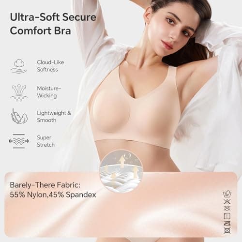 UIMERO Wireless Bras for Women No Underwire Supportive Jelly Bras Comfort Full Coverage Everyday Seamless T-Shirt Sports Bras Nude - Thumbnail 6
