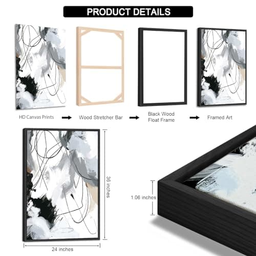 ASDCEUTICALS Large Framed Wall Art - Natural Framed Abstract Canvas Pictures for Living Room Modern Canvas Prints for Bedroom, Black Float Framed Art for Home Office Kitchen Decor 24" X 36" X 3pcs - Thumbnail 5