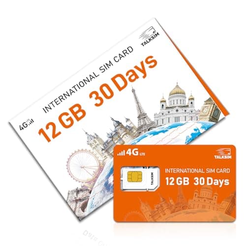 30 Days 12GB International Travel Data SIM Card, 4G LTE Coverage in 45 Countries (USA, UK, Europe, Asia, Africa), Prepaid Data Only Travel SIM for Unlocked Phones, Tablets, WiFi Hotspots,No Contract - Image 1