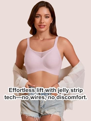 COCOMARTS Jelly Bras for Women No Underwire Push Up V Mesh Seamless Comfort Tshirt Bra Supportive Lift Bralette Everyday Bra Pink Medium - Thumbnail 6
