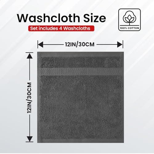 Infinitee Xclusives Luxury Wash Cloths for Showering [13x13] – 100% Cotton Washcloths [Pack of 4], Soft and Absorbent Face Towels for Bathroom Wash Clothes, Gym, and Spa (Shadow Grey) - Thumbnail 3