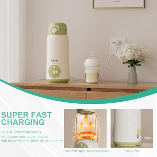 Portable Bottle Warmer for Travel, 15oz Capacity Portable Milk Warmer for Baby, Formula, Breast Milk & Water, On The Go Bottle Warmer with Long Battery Life, Even Heating, Precise Temperature Control - Thumbnail 3