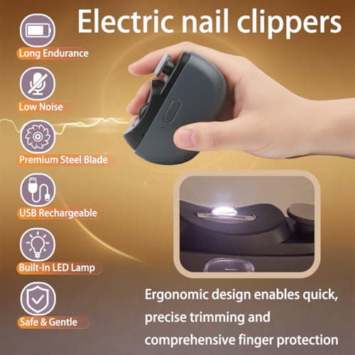 Electric Nail Clipper - 3 in 1 Upgraded Smart Trimming & Polishing Nail Clipper with 2 Adjustable Speeds, LED Light & Chip Collecting Box, Suitable for Adults, Elderly（Gray） - Thumbnail 3