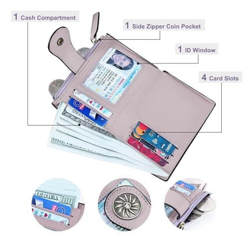Tipmile Small Wallet for Women Bifold RFID Blocking Card Holder Leather Wallets with Zipper Coin Pocket - Thumbnail 2