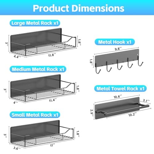 Magnetic Spice Rack for Refrigerator, 5 Pack Magnetic Fridge Organizer Shelves, Strong Magnet, No Drilling, Space Saving Shelf Organizer for Kitchen, Refrigerator & Laundry Room Storage (Grey) - Thumbnail 2