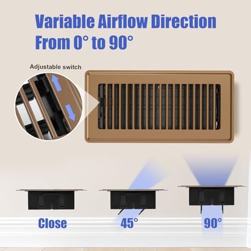 Floor Register 4x10, Brown Floor Vent Covers for Home Floor, Sidewall, Heavy Duty Steel Walkable Floor Grates, Adjustable Air Vent Covers Rust Proof Finish, 4" x 10'' Floor Vent, 6 Pack - Thumbnail 4
