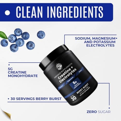 FireHaus Supplements Creatine + Electrolytes, 5g Creatine Monohydrate with Potassium, Magnesium, and Sodium for Strength, Hydration, and Recovery Support, Berry Burst Flavor, 30 Servings - Thumbnail 4