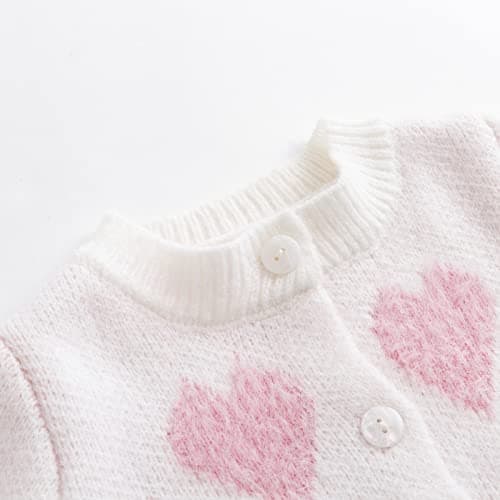 Simplee kids Baby Sweater Heart Printed Toddler Cardigan Valentines Day Outfit White 2-3T - Thumbnail 4