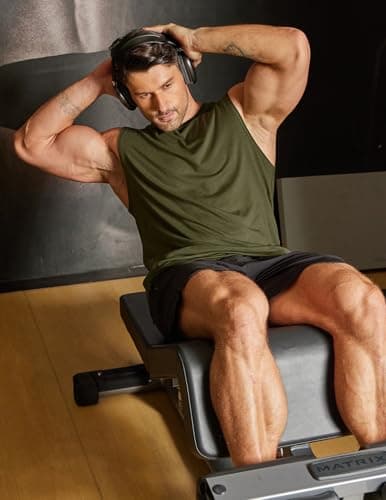 COOFANDY Men's Cotton Tank Top Muscle Cut Off T Shirts Plain Sleeveless Workout Shirt Army Green L - Thumbnail 2