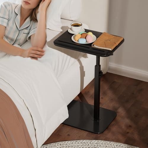 promitop Sofa Side Tray Table for Couch - Set of 2 Adjustable Height 360° Swivel C Table for Sofa & Bed, Use as TV Tray Laptop Stand Snack Table Reading Desk, Fits Eating Working Studying - Thumbnail 5