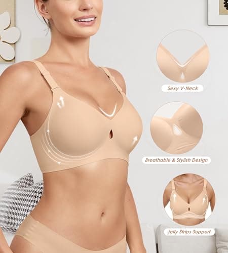DEANGELMON Bras for Women No Underwire Seamless Bras - Wireless Push Up Full Coverage Bralettes Comfort Bra - Back Fat Smoothing No Wire Bralette for Womens - Padded Soft Lift Bralettes(1P3,XXXL) - Thumbnail 2