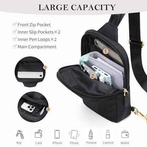 GOLF QUALTY Large Capacity Crossbody Bag Spacious Fanny Pack for essentials Casual Waist Pack for Women & Men,Black - Thumbnail 2